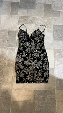 Blue Blush Black Gold Velvet Baroque Bodycon Mini Dress Women’s XS